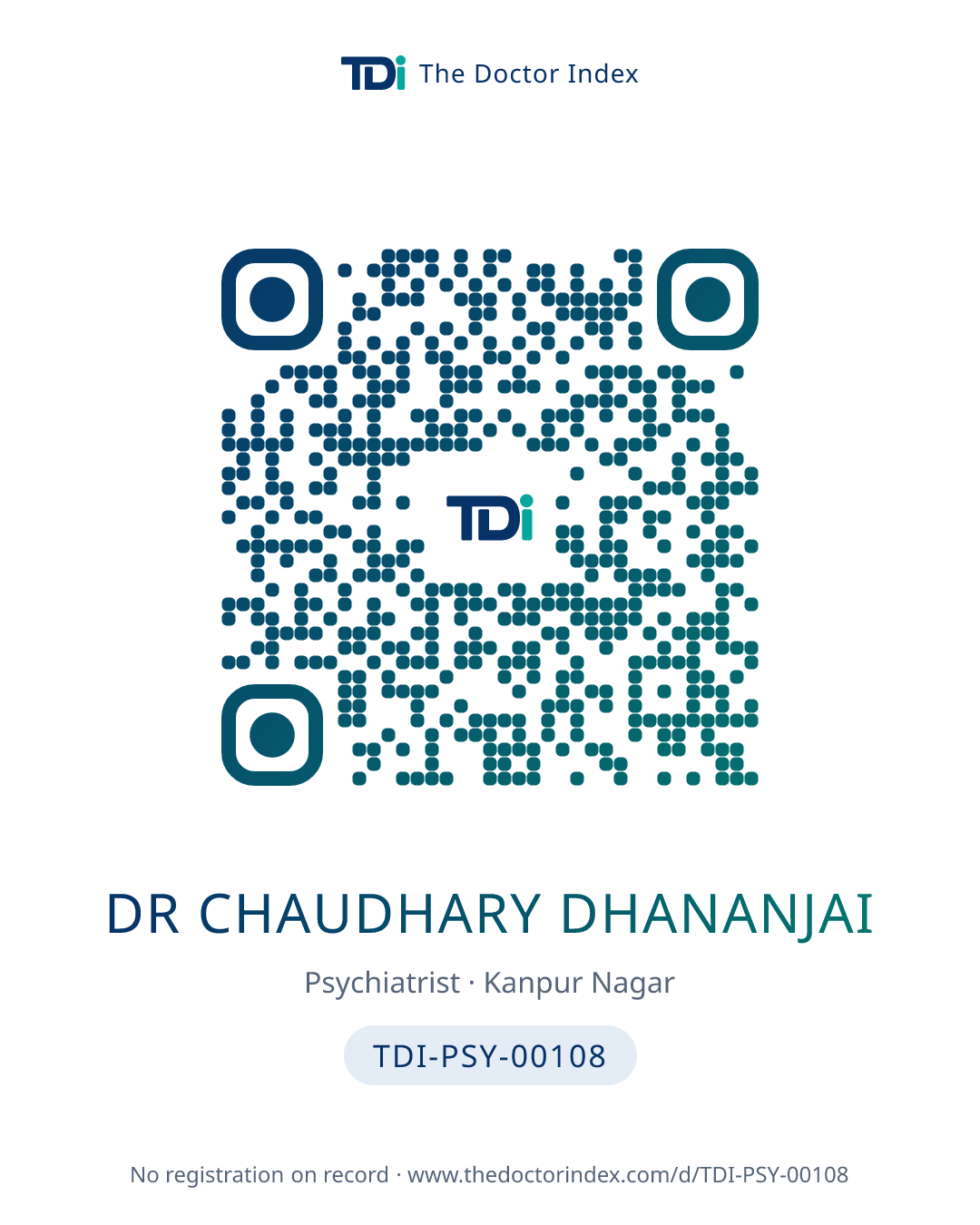 QR card for Dr Chaudhary Dhananjai, TDI-PSY-00108