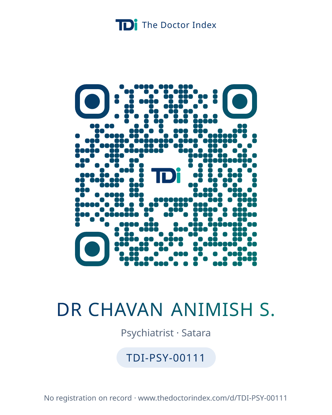 QR card for Dr Chavan Animish S., TDI-PSY-00111