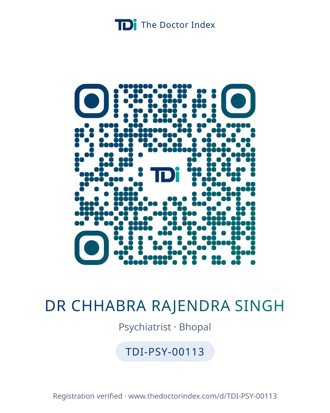 QR card for Dr Chhabra Rajendra Singh, TDI-PSY-00113