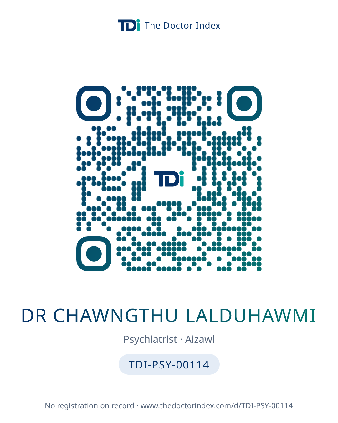 QR card for Dr Chawngthu Lalduhawmi, TDI-PSY-00114