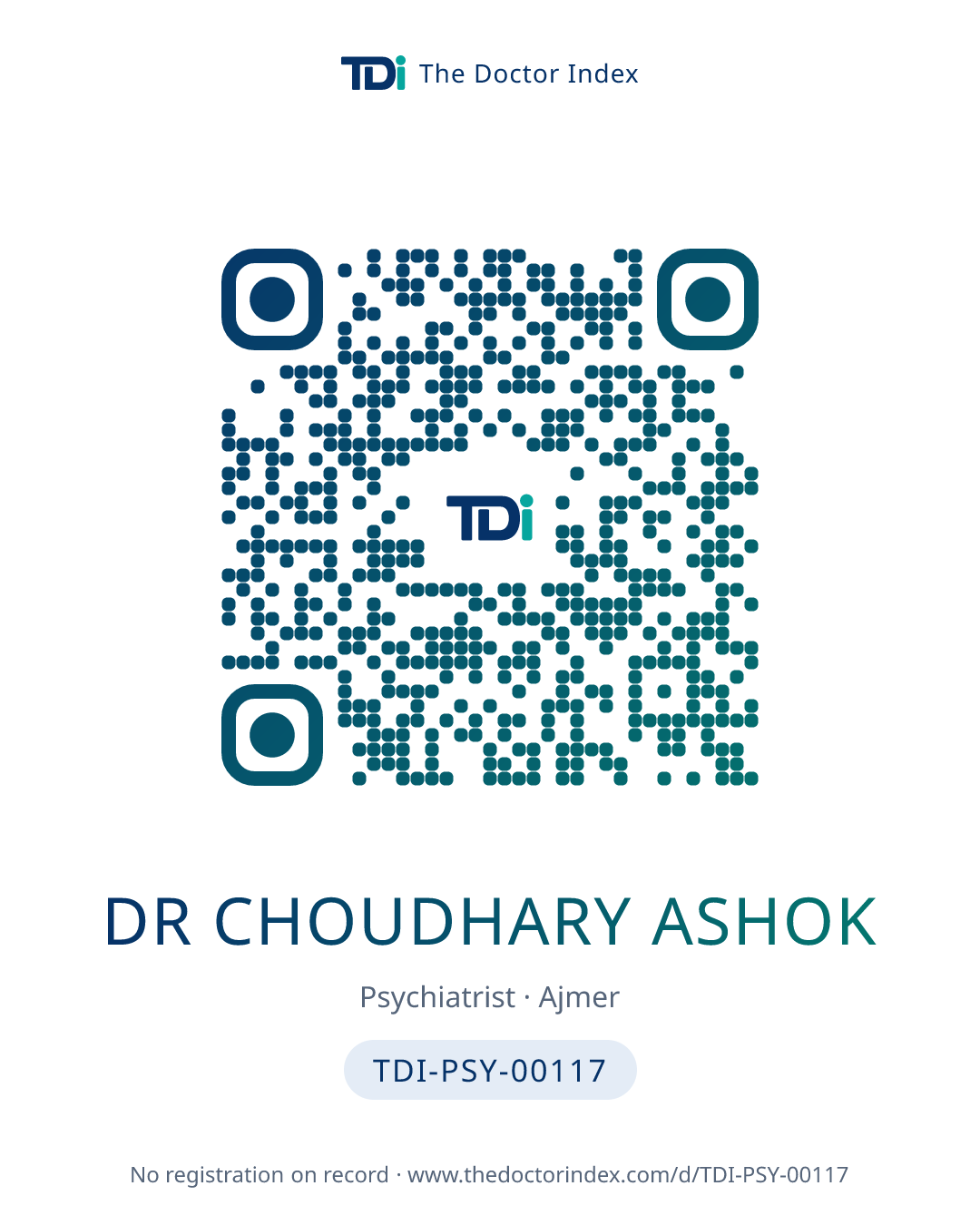 QR card for Dr Choudhary Ashok, TDI-PSY-00117