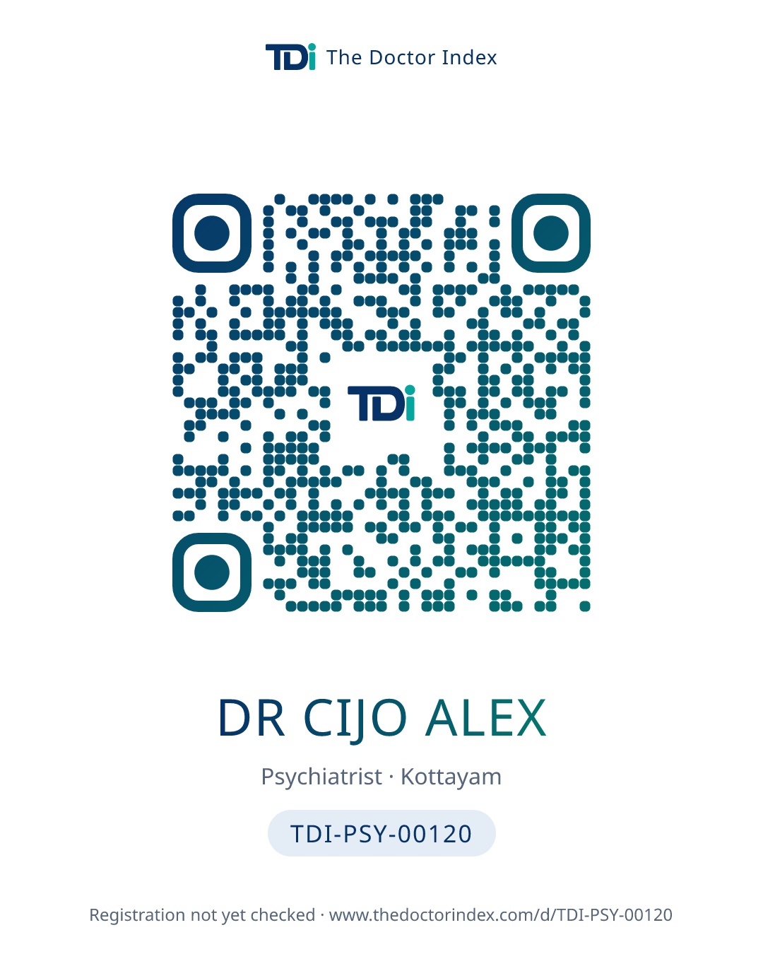 QR card for Dr Cijo Alex, TDI-PSY-00120