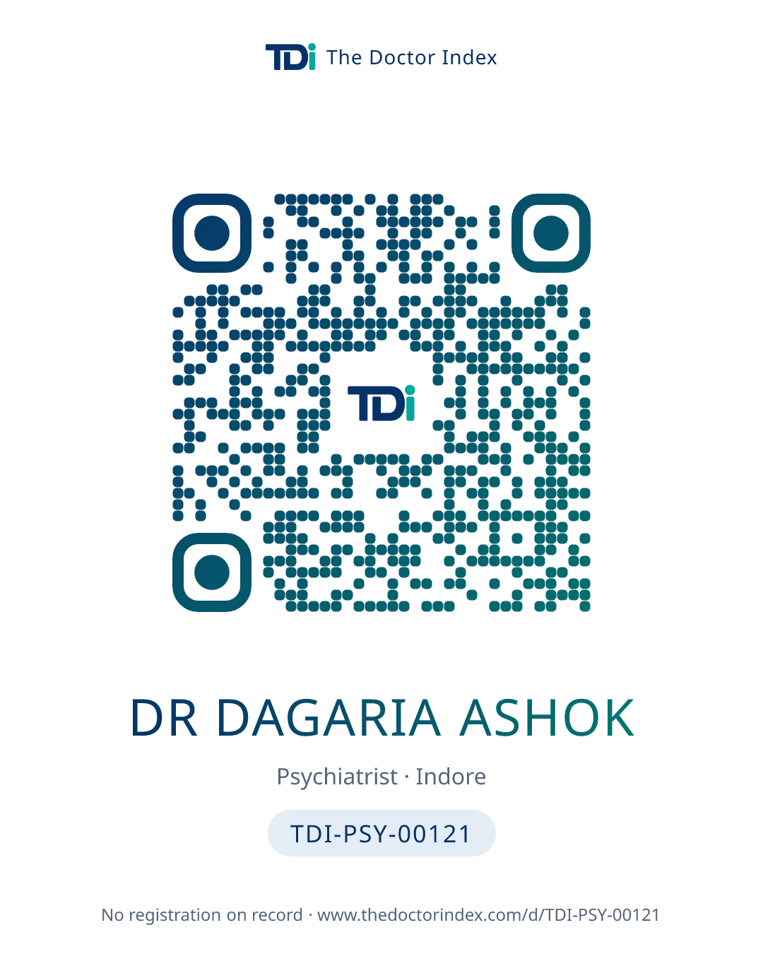 QR card for Dr Dagaria Ashok, TDI-PSY-00121