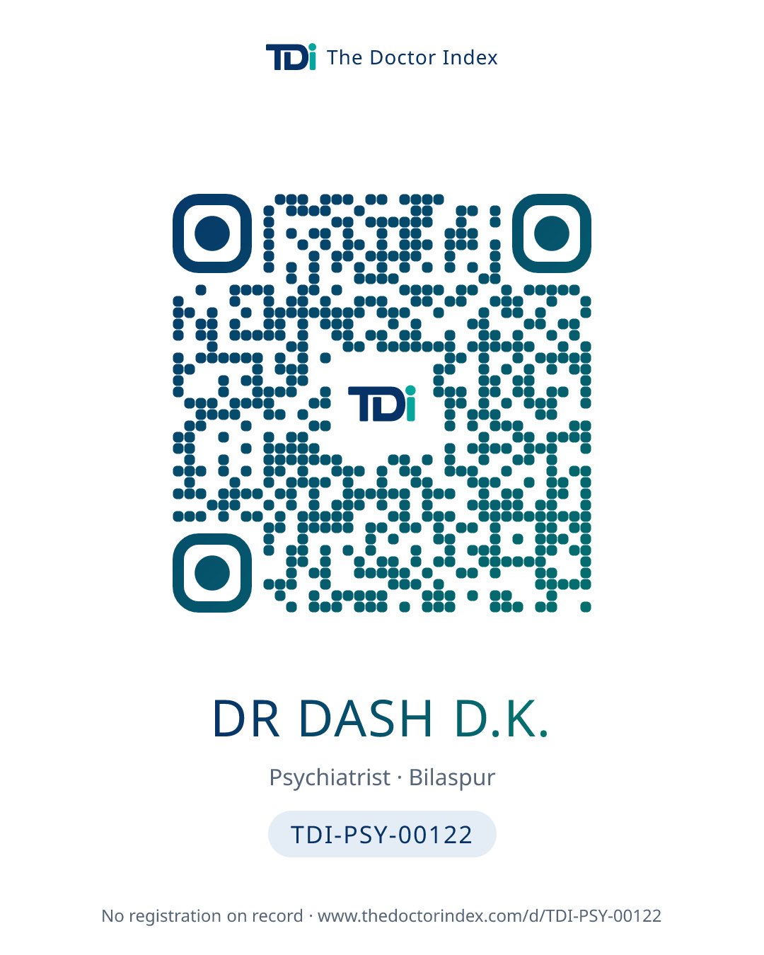 QR card for Dr Dash D.K., TDI-PSY-00122
