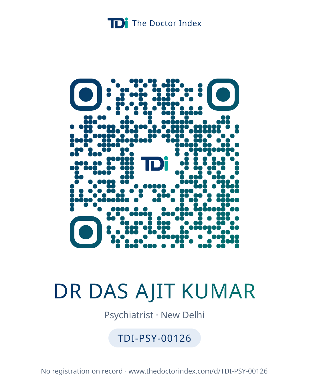 QR card for Dr Das Ajit Kumar, TDI-PSY-00126