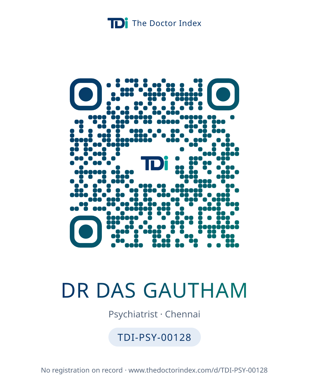 QR card for Dr Das Gautham, TDI-PSY-00128