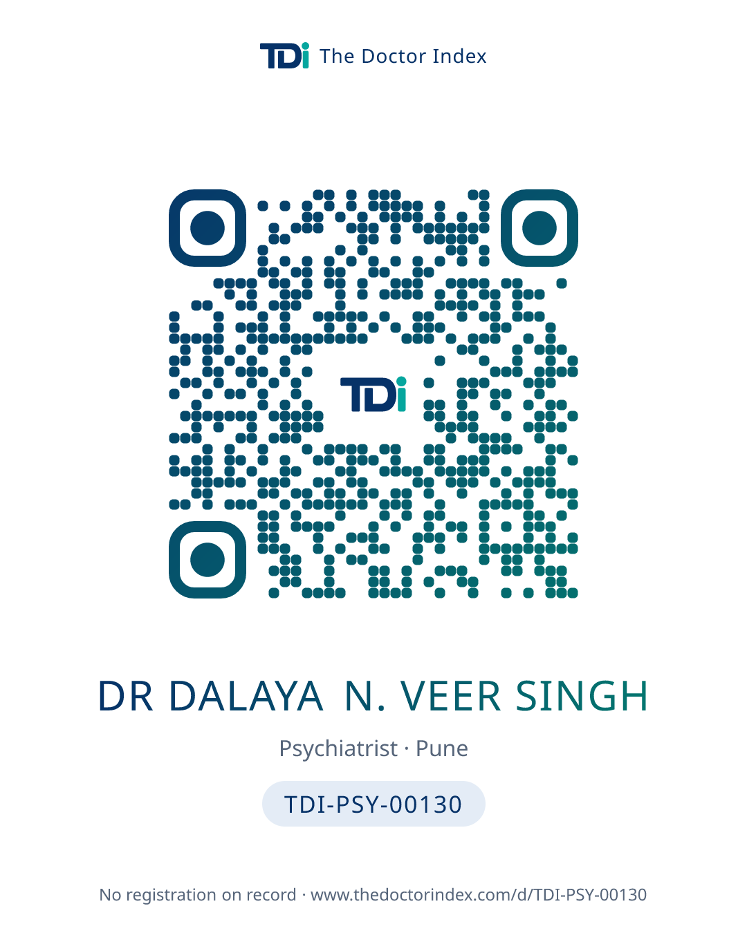 QR card for Dr Dalaya N. Veer Singh, TDI-PSY-00130
