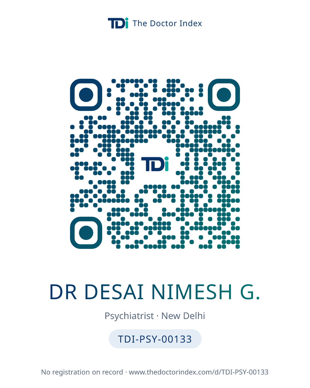 QR card for Dr Desai Nimesh G., TDI-PSY-00133