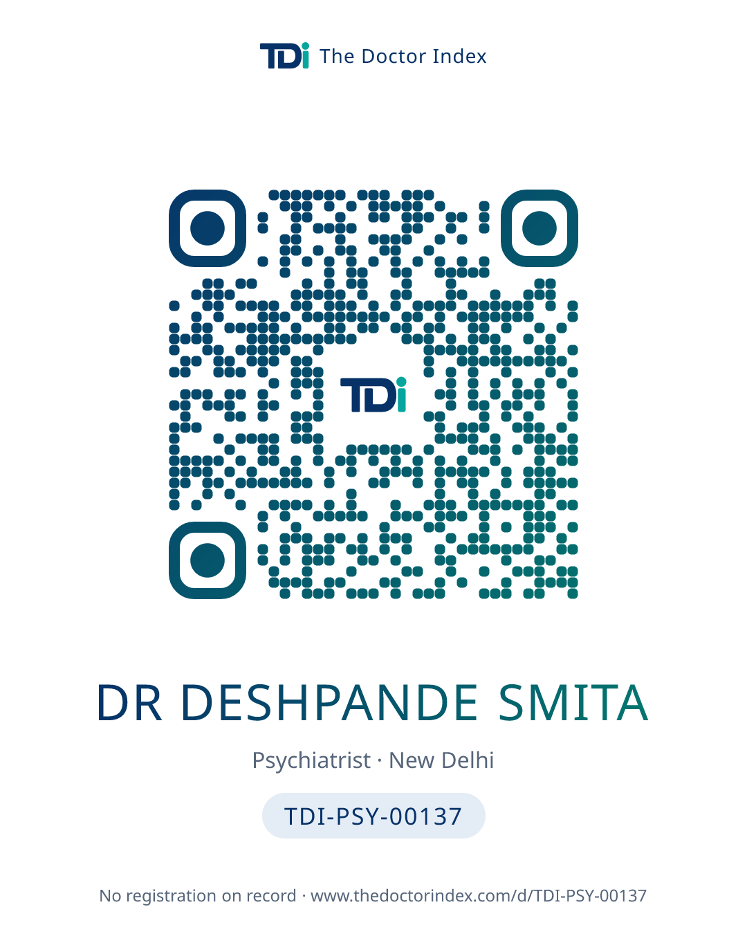 QR card for Dr Deshpande Smita, TDI-PSY-00137