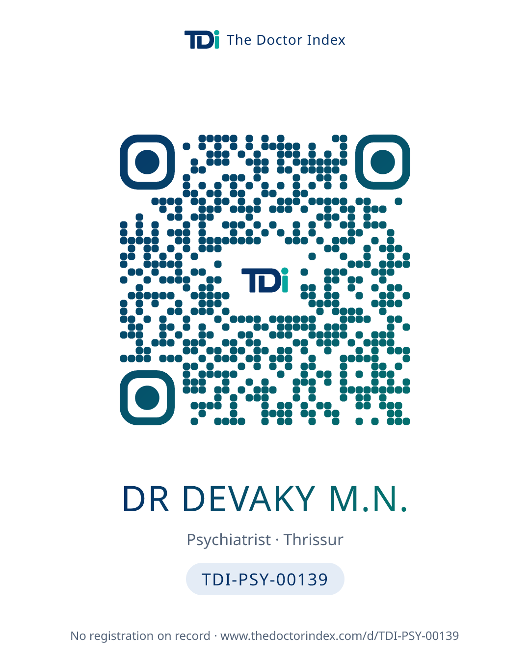 QR card for Dr Devaky M.N., TDI-PSY-00139