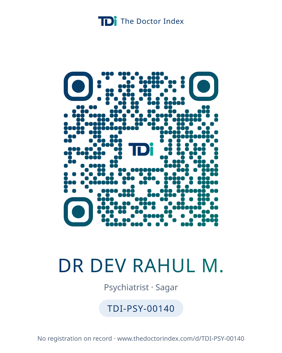 QR card for Dr Dev Rahul M., TDI-PSY-00140