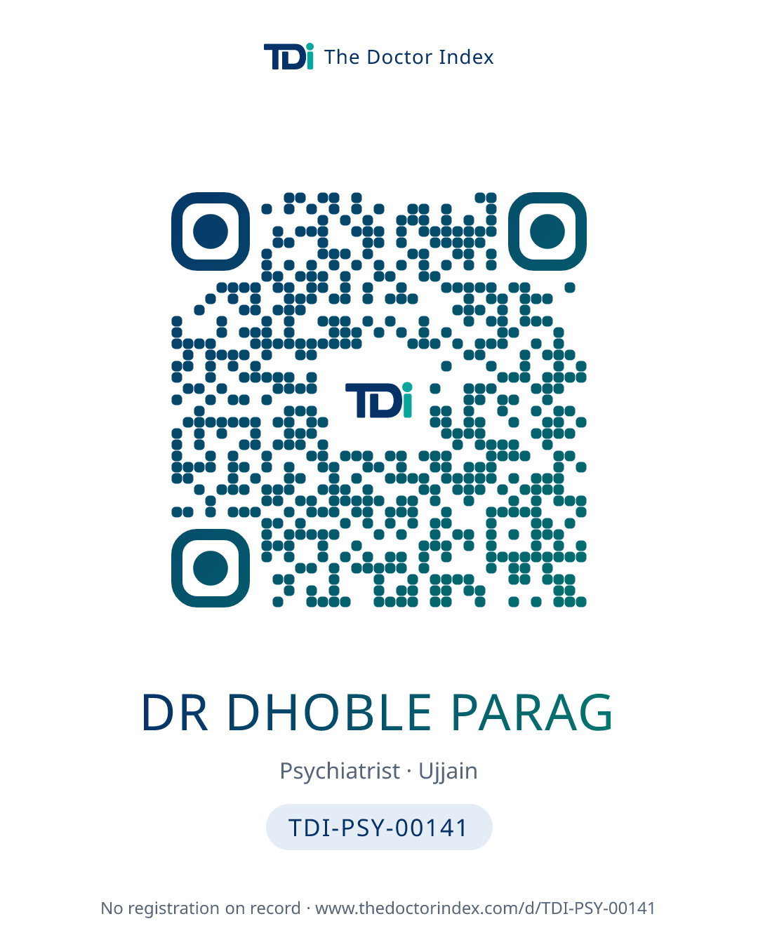 QR card for Dr Dhoble Parag, TDI-PSY-00141