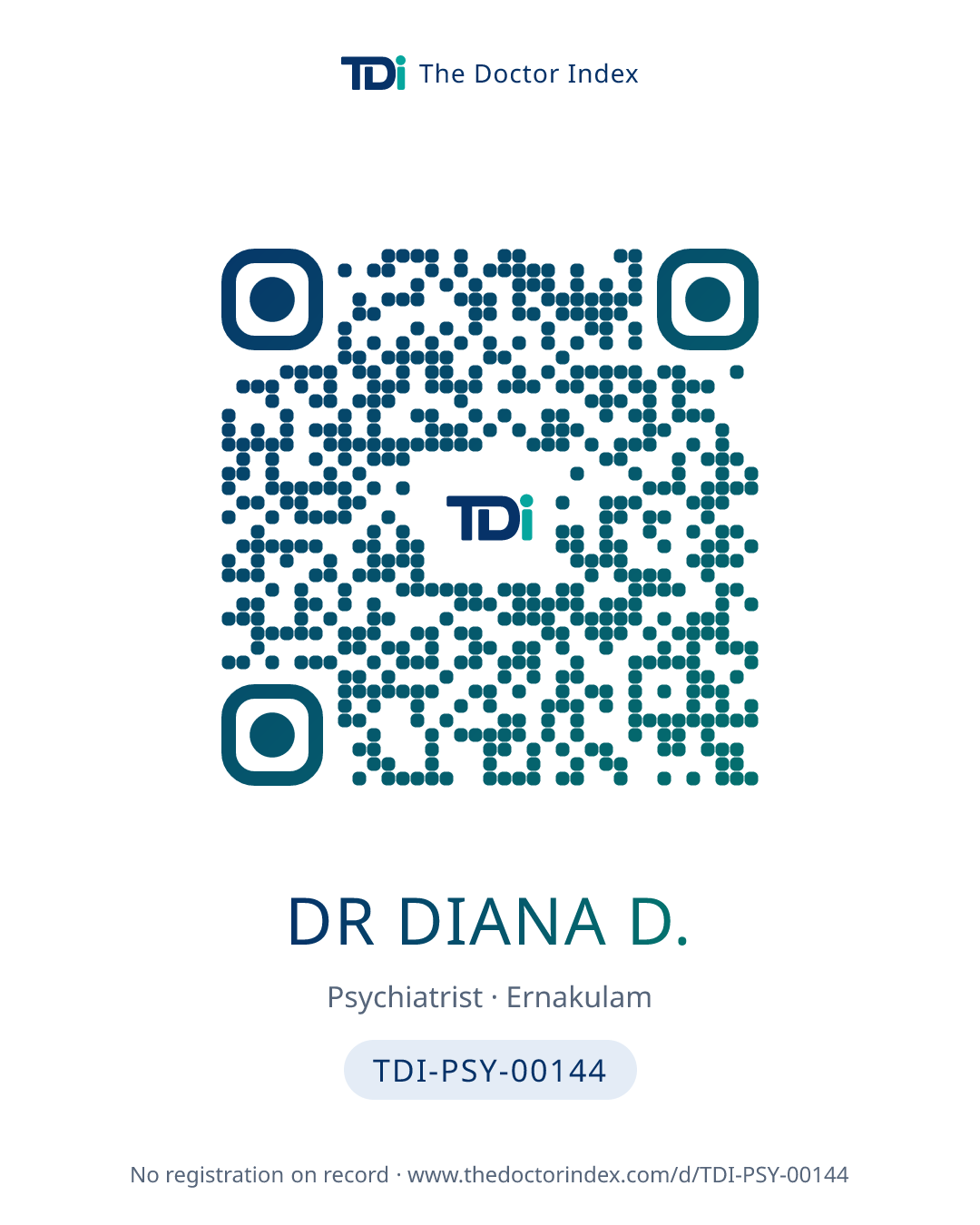 QR card for Dr Diana D., TDI-PSY-00144