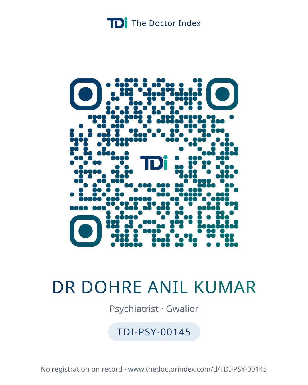 QR card for Dr Dohre Anil Kumar, TDI-PSY-00145