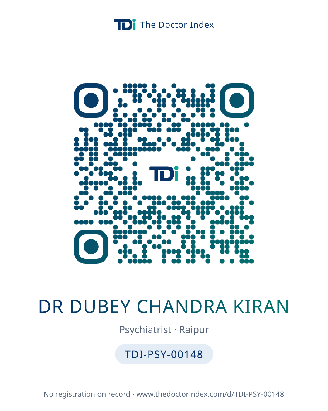QR card for Dr Dubey Chandra Kiran, TDI-PSY-00148