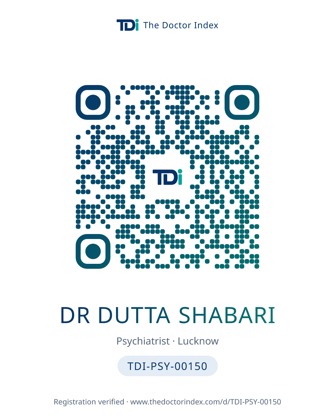 QR card for Dr Dutta Shabari, TDI-PSY-00150