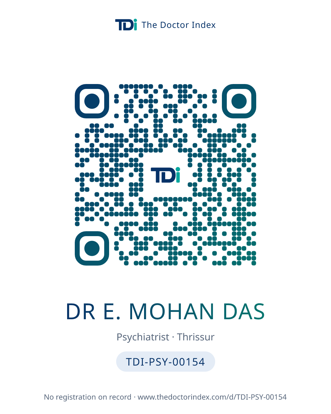 QR card for Dr E. Mohan Das, TDI-PSY-00154