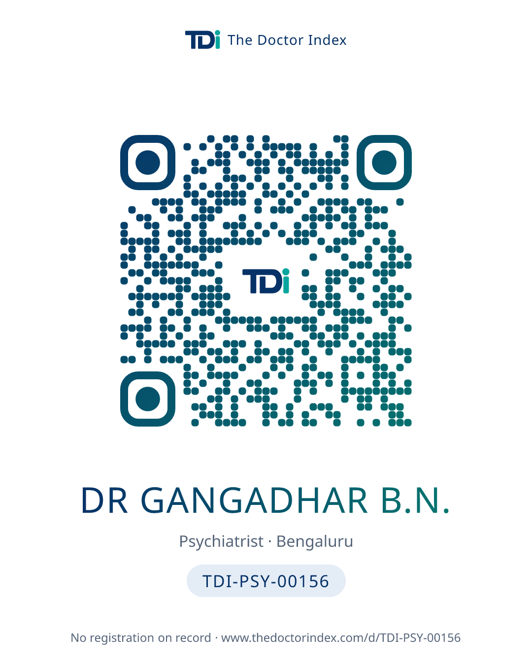 QR card for Dr Gangadhar B.N., TDI-PSY-00156
