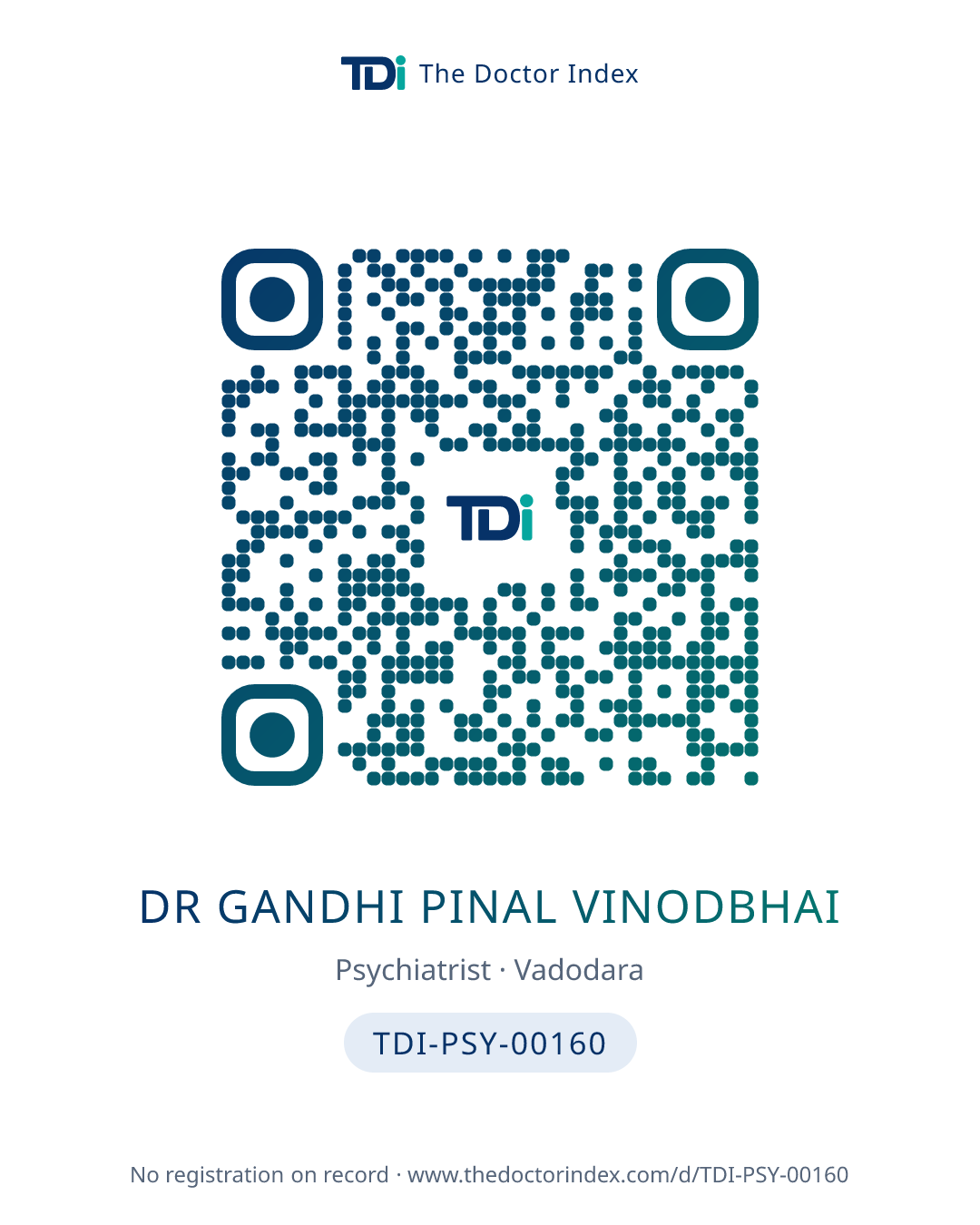 QR card for Dr Gandhi Pinal Vinodbhai, TDI-PSY-00160