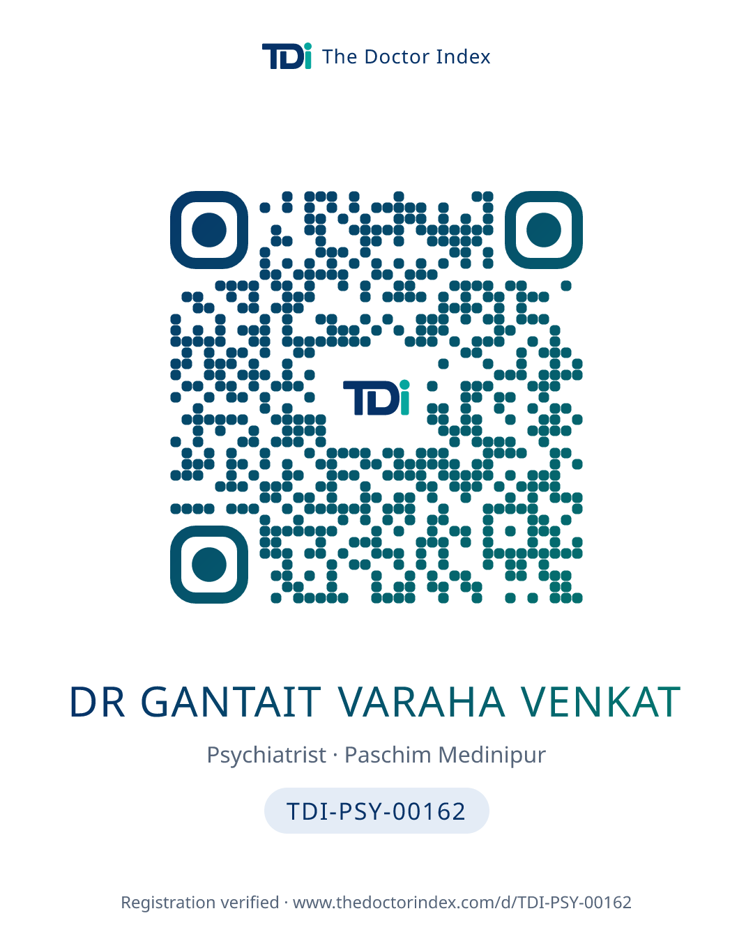 QR card for Dr Gantait Varaha Venkat, TDI-PSY-00162