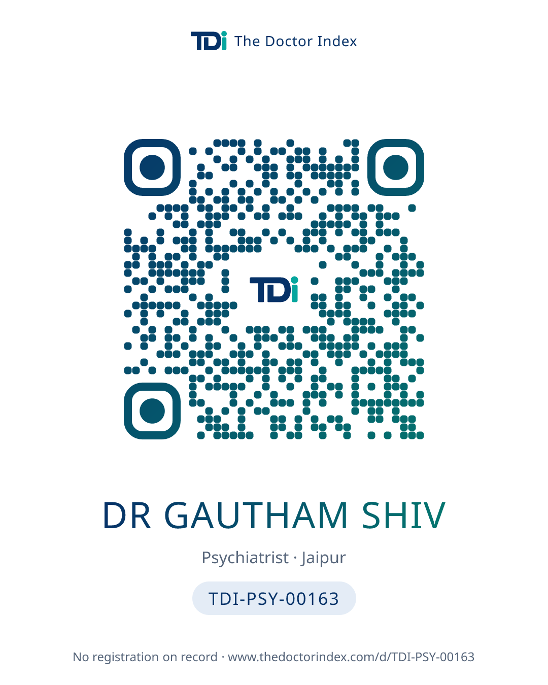 QR card for Dr Gautham Shiv, TDI-PSY-00163
