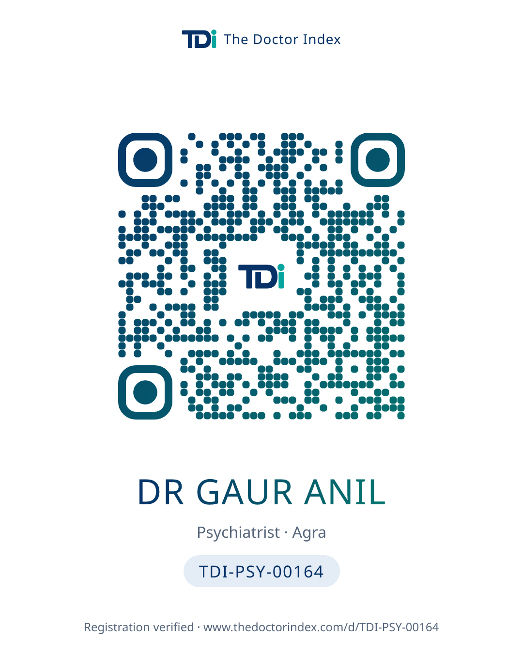 QR card for Dr Gaur Anil, TDI-PSY-00164