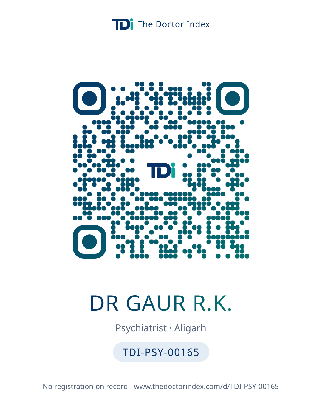 QR card for Dr Gaur R.K., TDI-PSY-00165