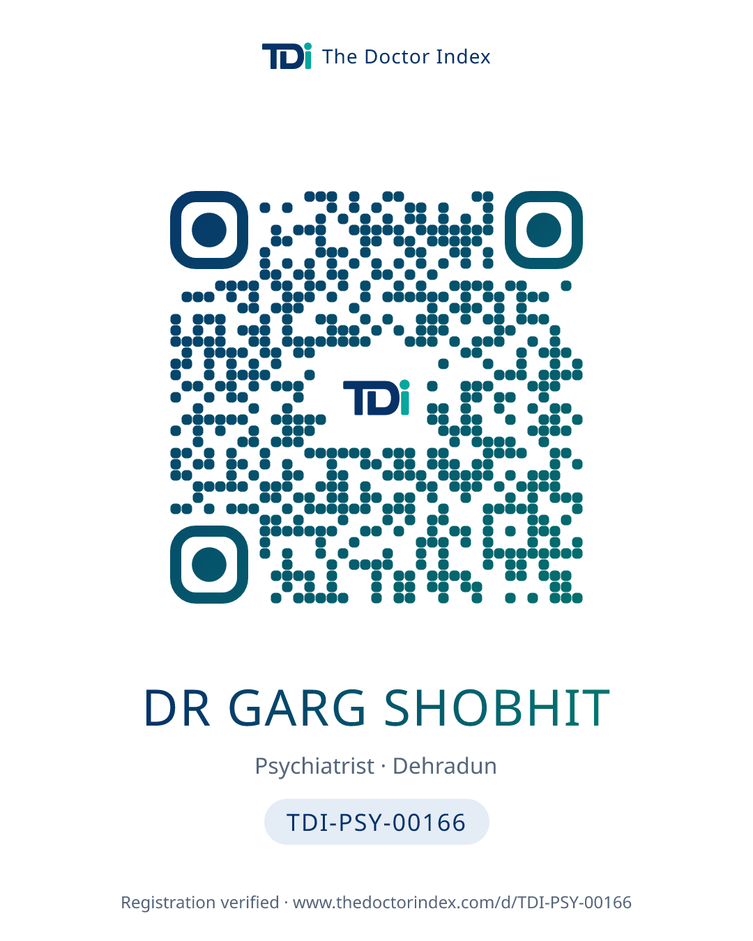 QR card for Dr Garg Shobhit, TDI-PSY-00166
