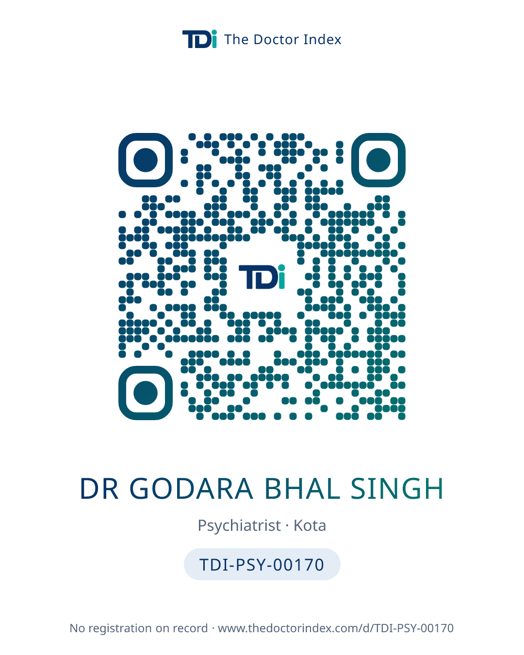 QR card for Dr Godara Bhal Singh, TDI-PSY-00170