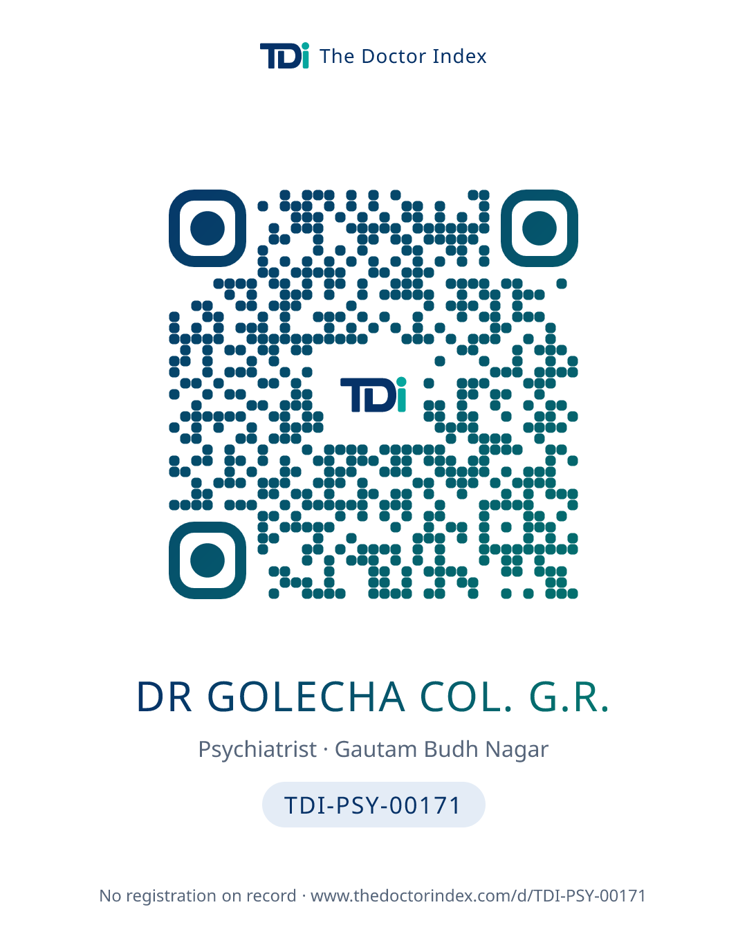 QR card for Dr Golecha Col. G.R., TDI-PSY-00171