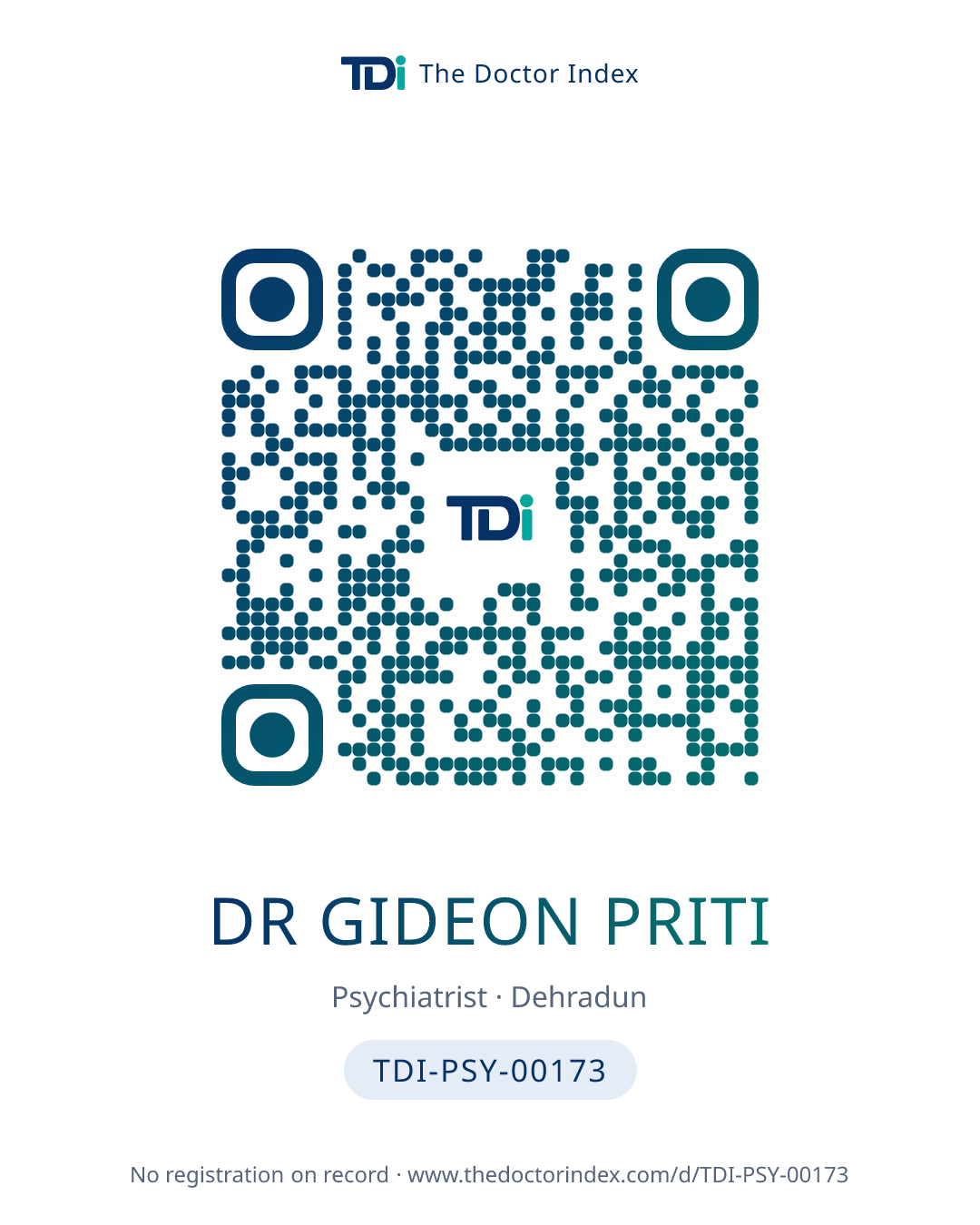 QR card for Dr Gideon Priti, TDI-PSY-00173