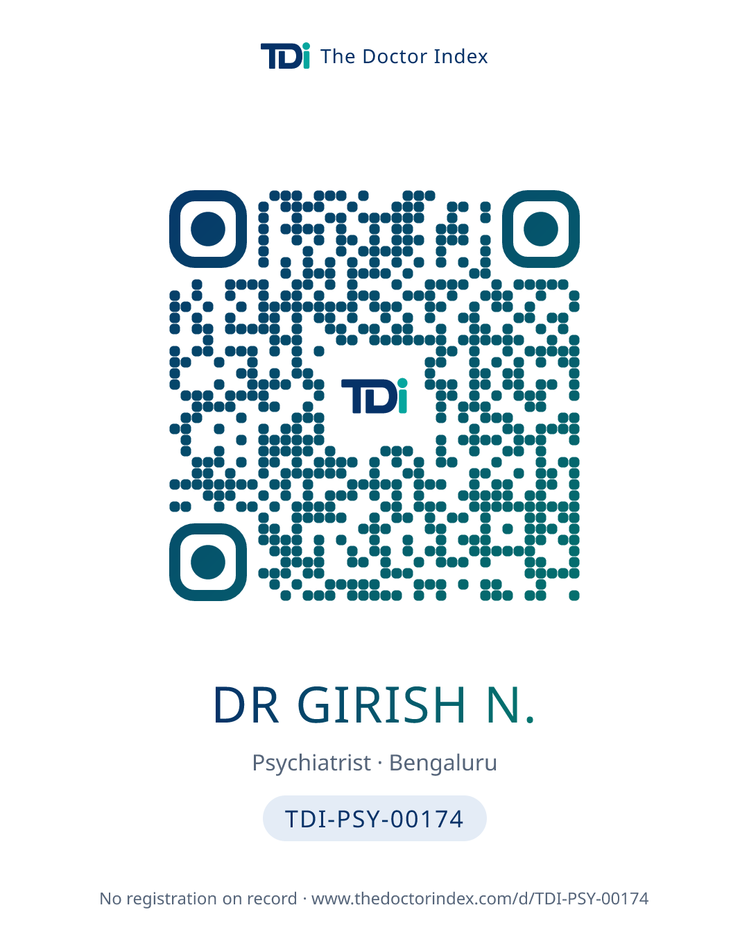 QR card for Dr Girish N., TDI-PSY-00174