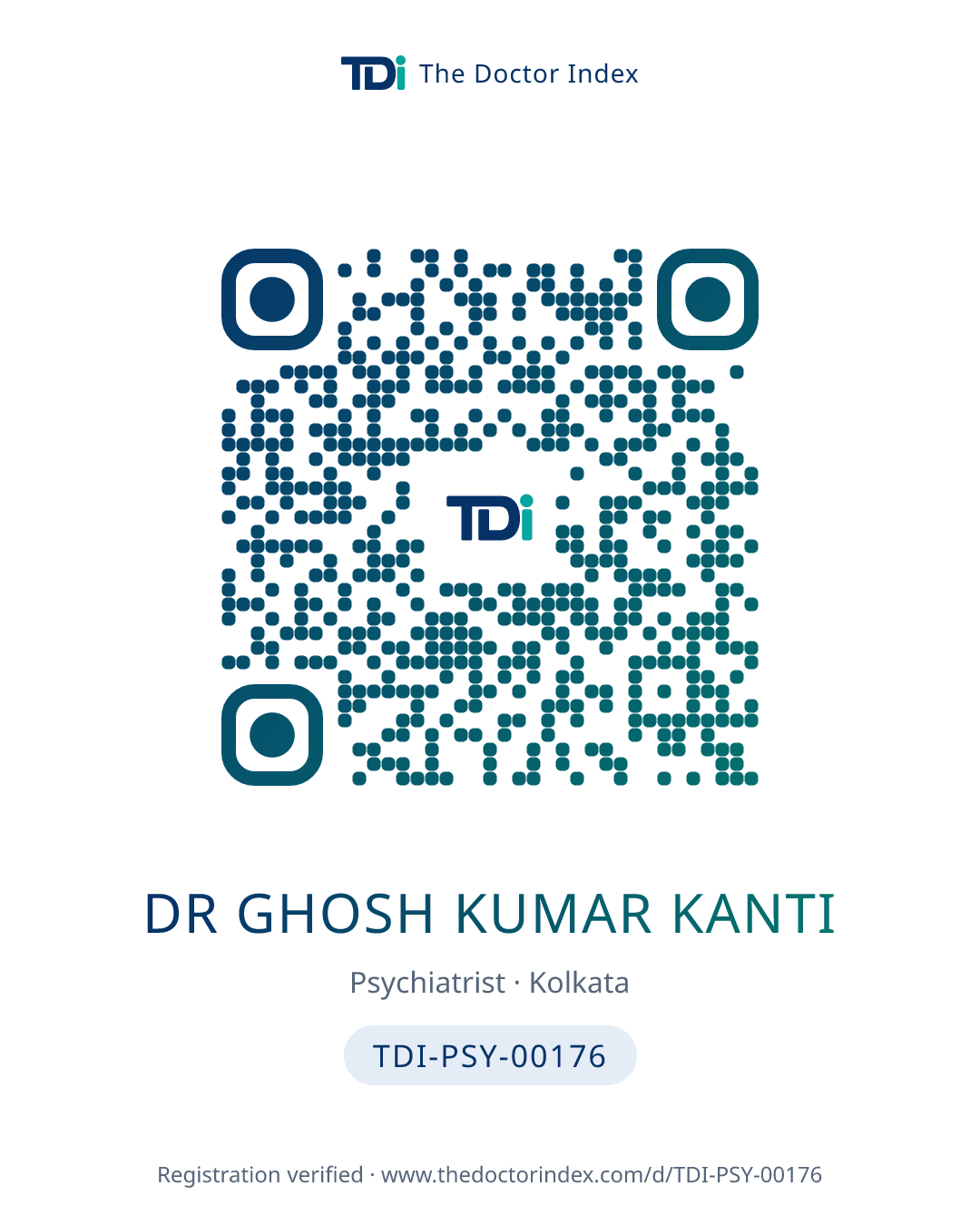 QR card for Dr Ghosh Kumar Kanti, TDI-PSY-00176