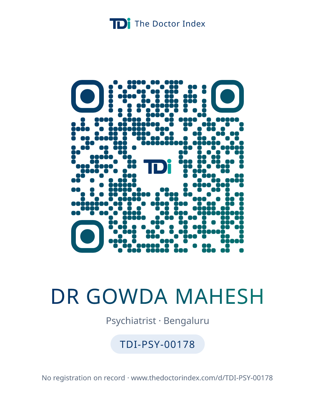 QR card for Dr Gowda Mahesh, TDI-PSY-00178