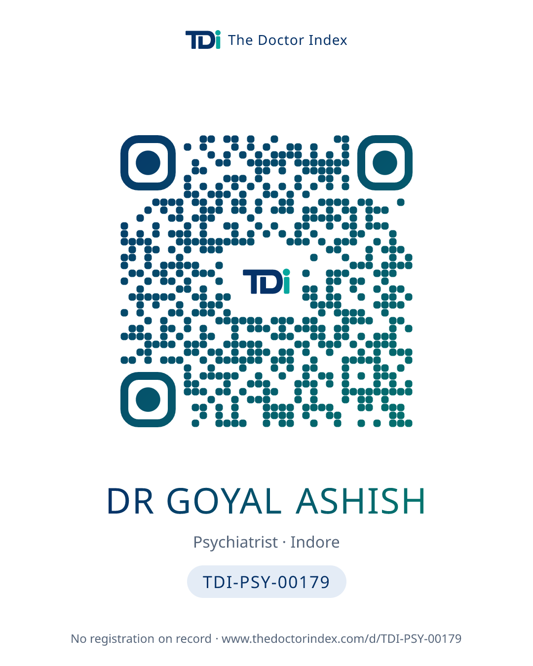 QR card for Dr Goyal Ashish, TDI-PSY-00179