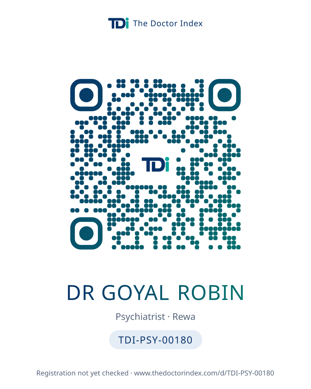 QR card for Dr Goyal Robin, TDI-PSY-00180