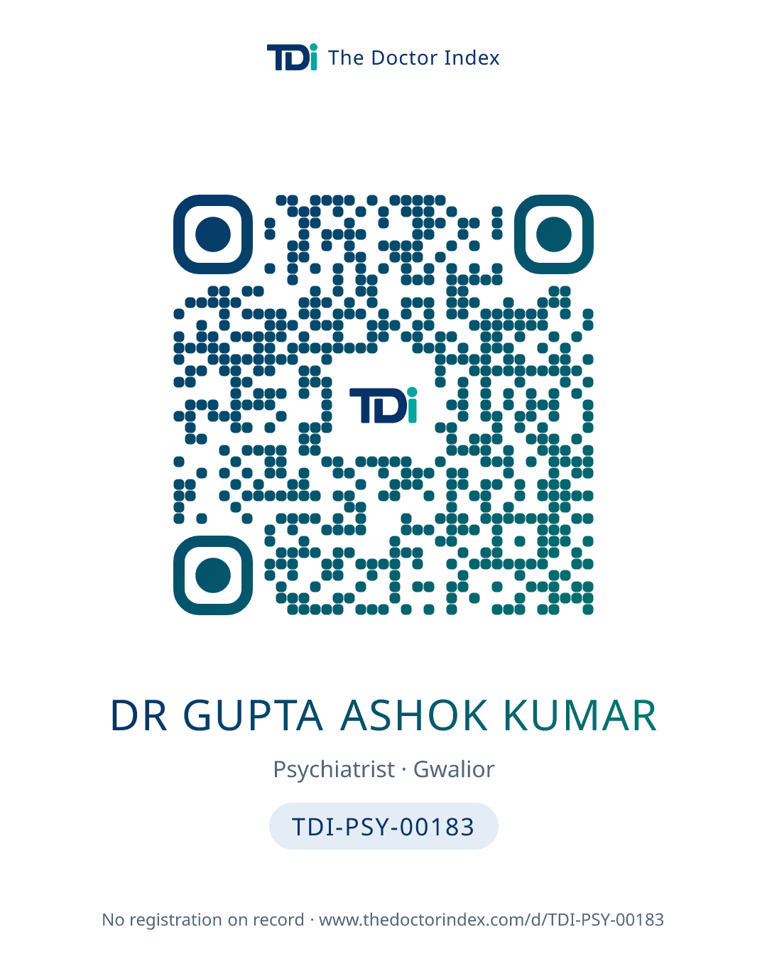 QR card for Dr Gupta Ashok Kumar, TDI-PSY-00183