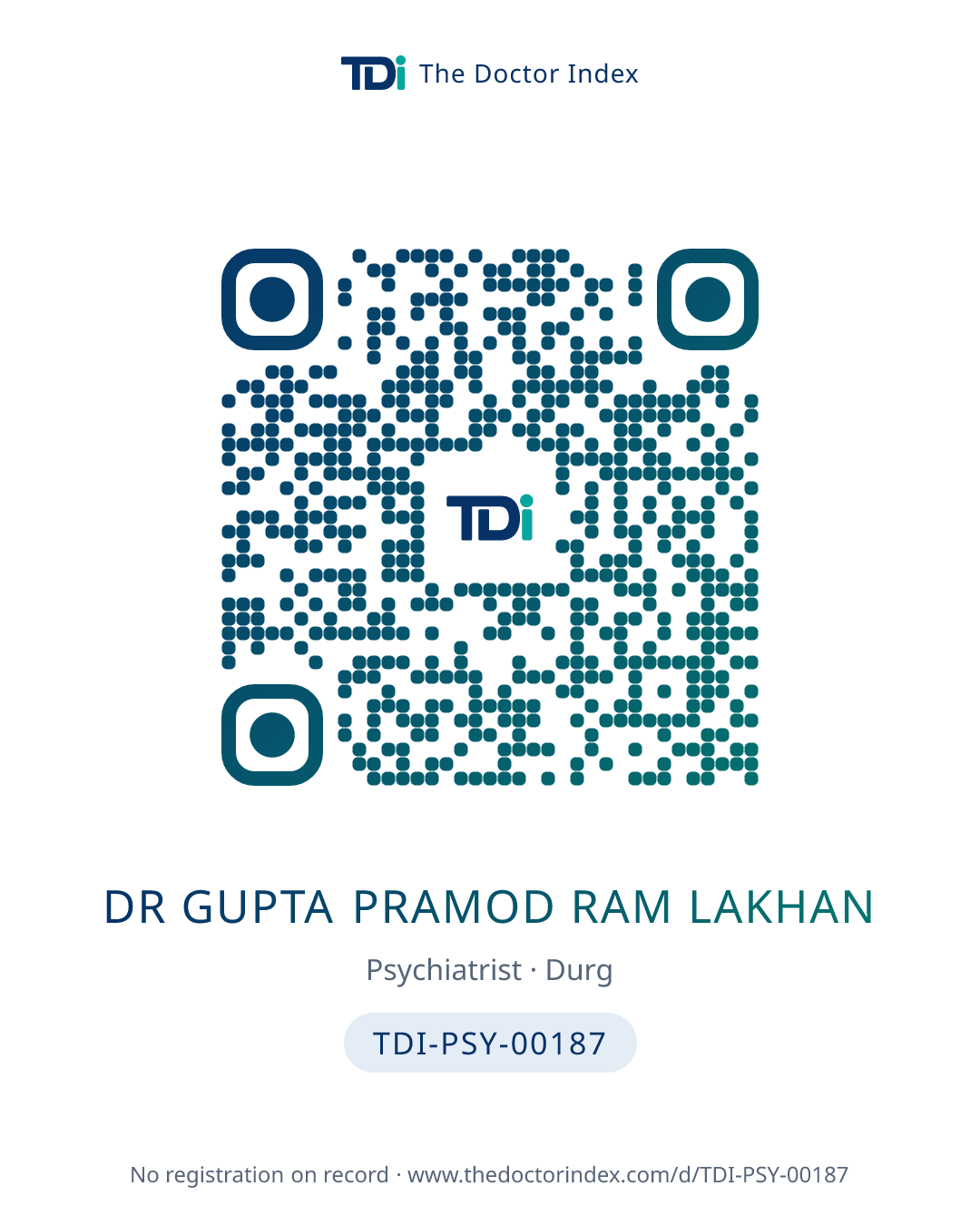 QR card for Dr Gupta Pramod Ram Lakhan, TDI-PSY-00187