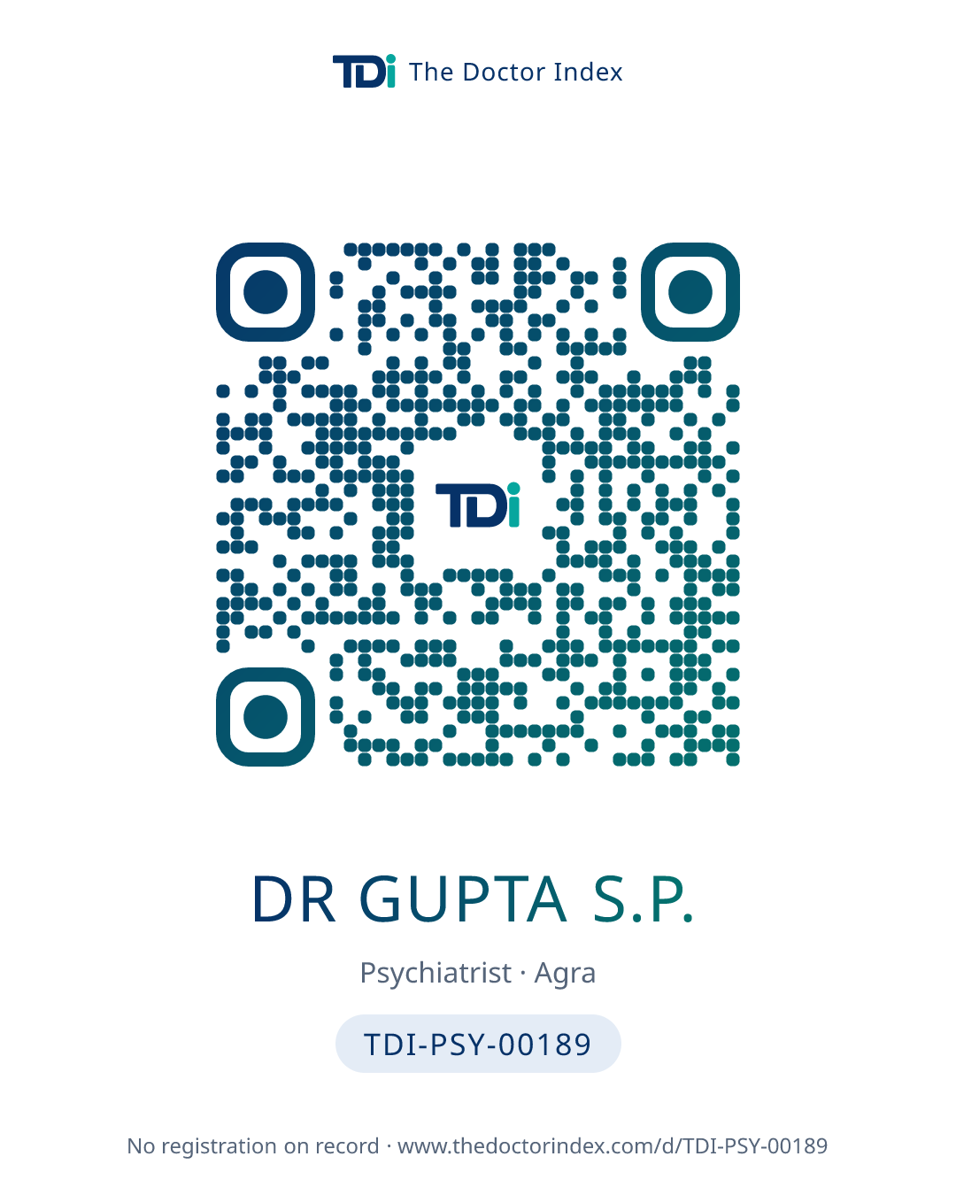 QR card for Dr Gupta S.P., TDI-PSY-00189