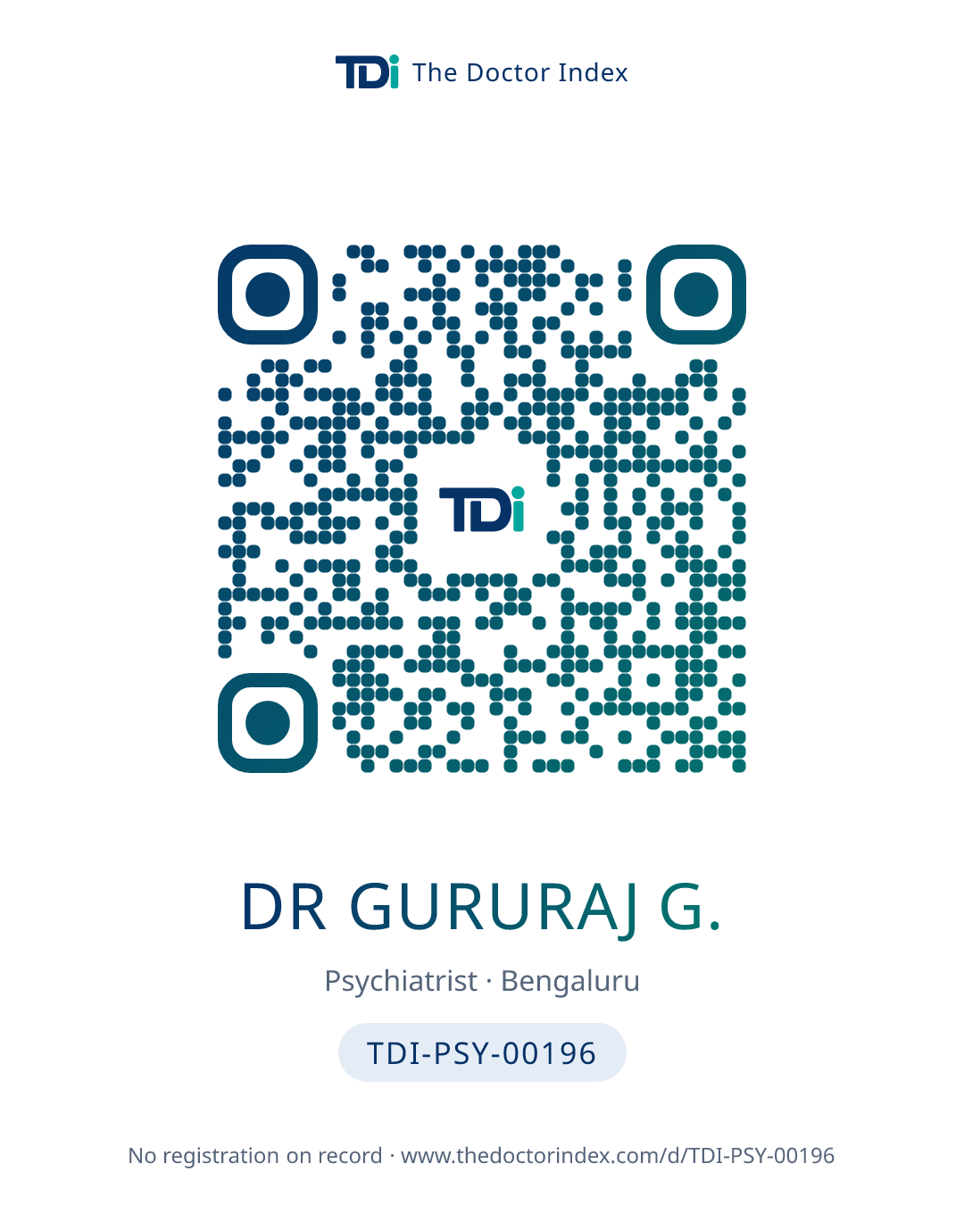 QR card for Dr Gururaj G., TDI-PSY-00196