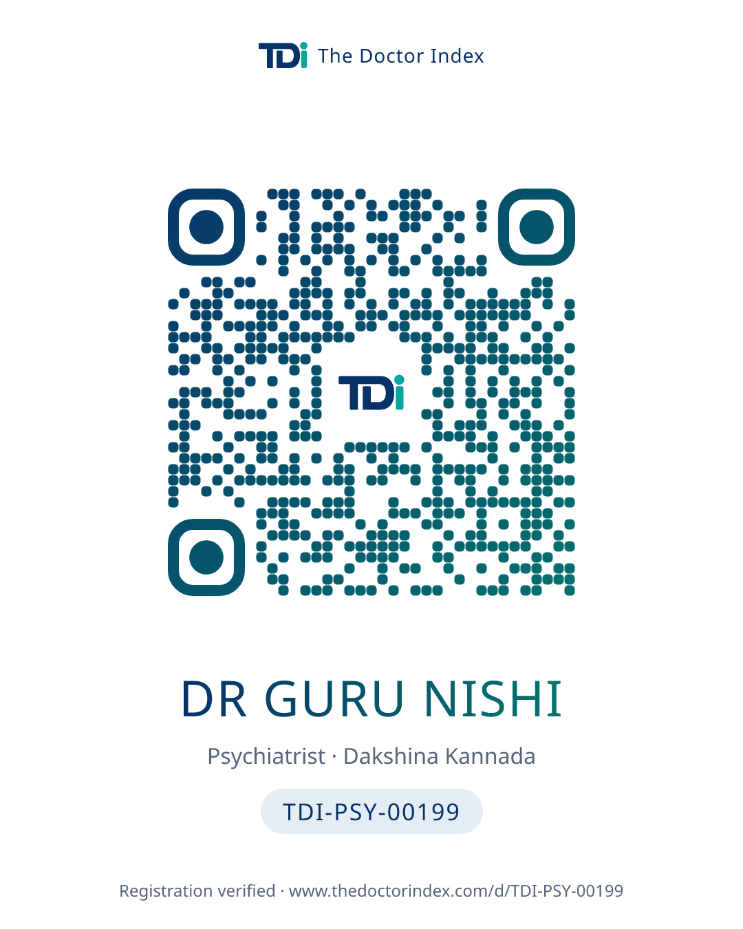 QR card for Dr Guru Nishi, TDI-PSY-00199