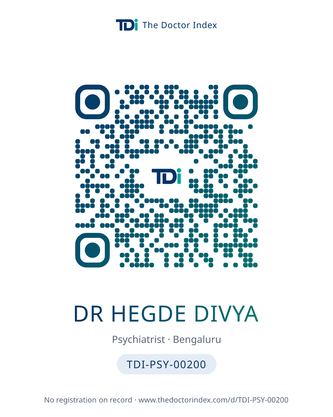 QR card for Dr Hegde Divya, TDI-PSY-00200