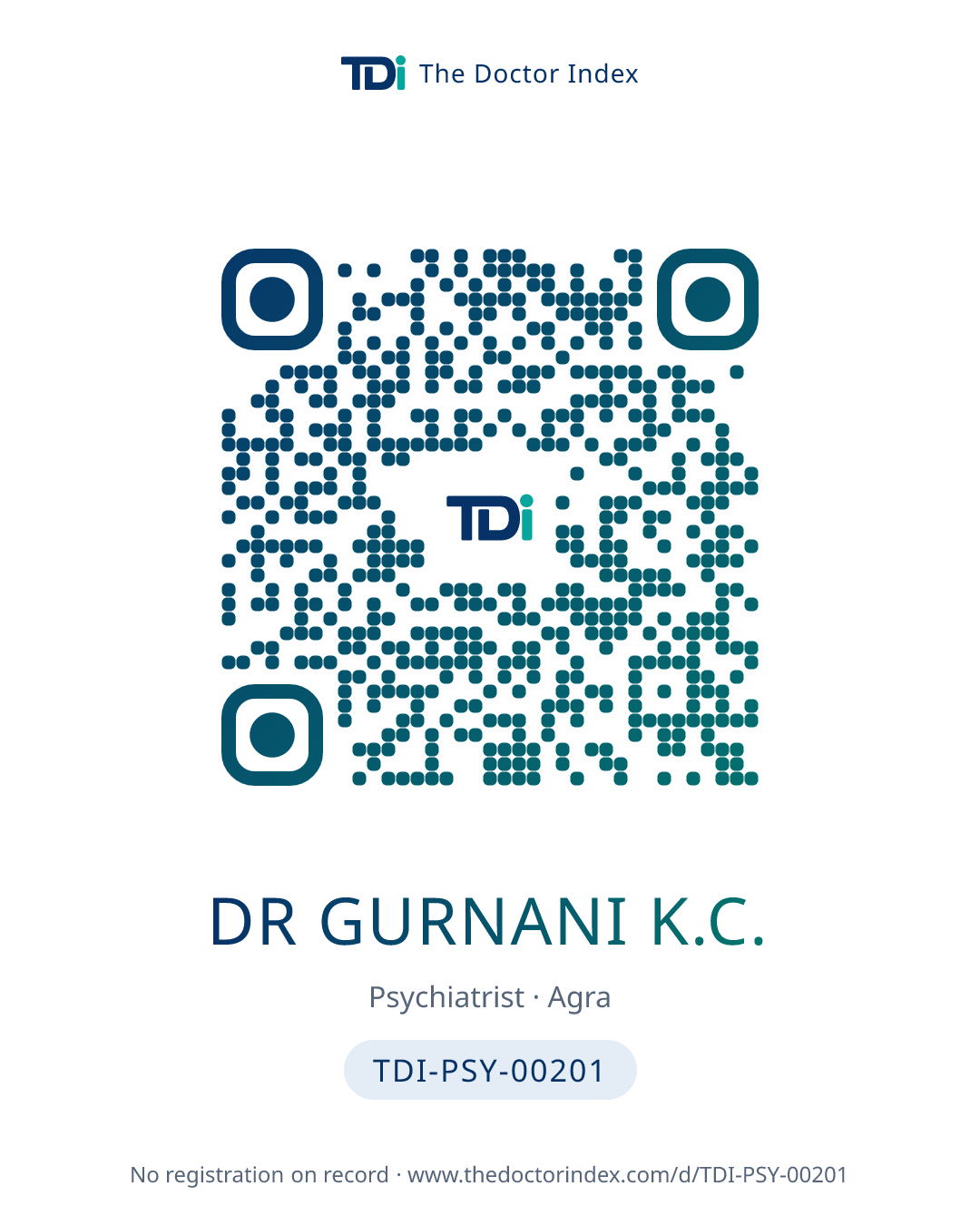 QR card for Dr Gurnani K.C., TDI-PSY-00201
