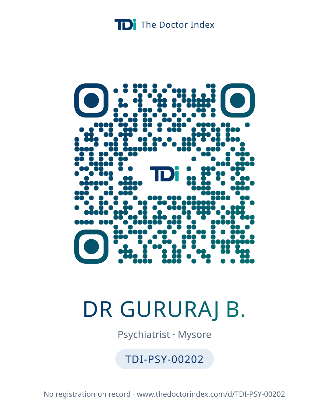 QR card for Dr Gururaj B., TDI-PSY-00202