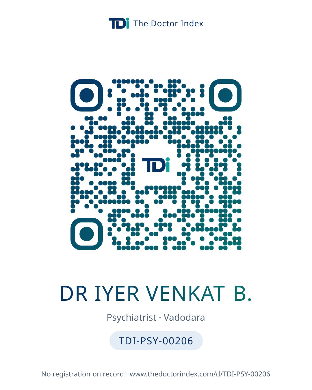 QR card for Dr Iyer Venkat B., TDI-PSY-00206