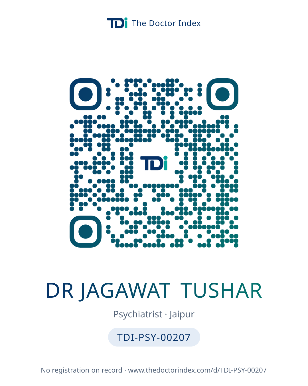 QR card for Dr Jagawat Tushar, TDI-PSY-00207