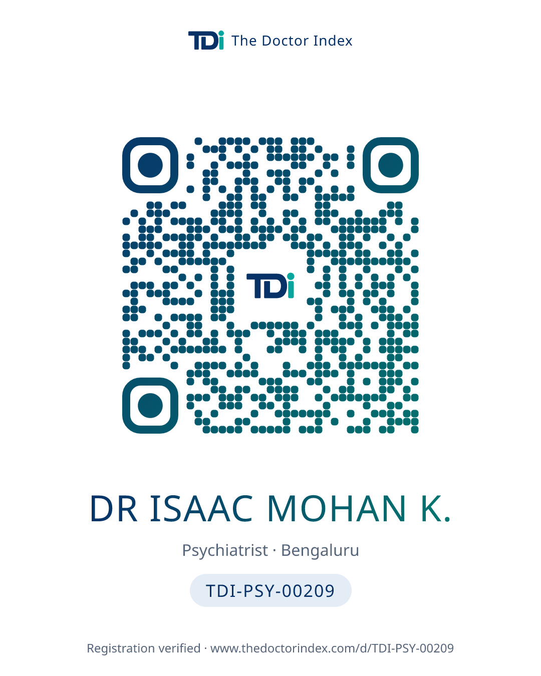 QR card for Dr Isaac Mohan K., TDI-PSY-00209