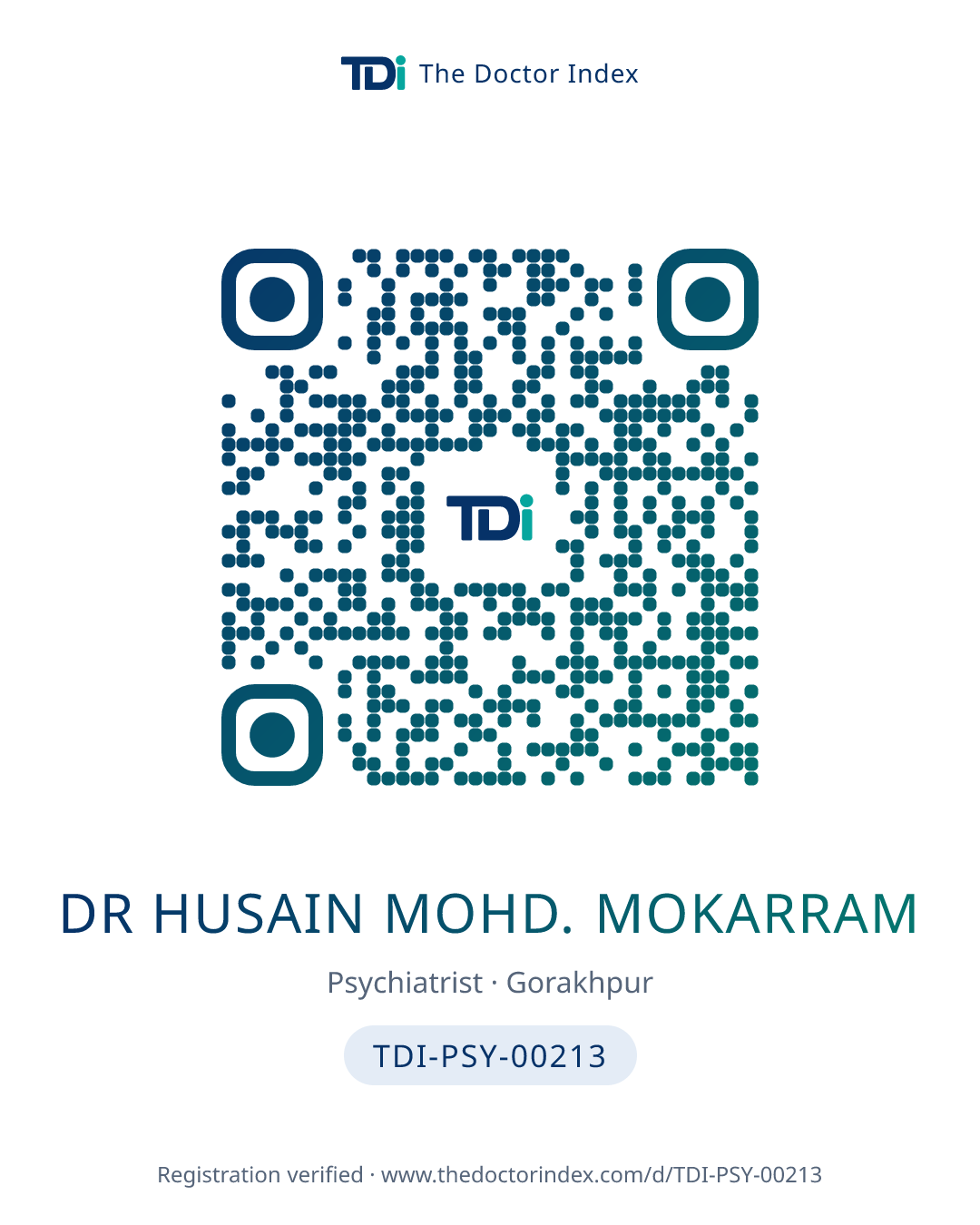 QR card for Dr Husain Mohd. Mokarram, TDI-PSY-00213