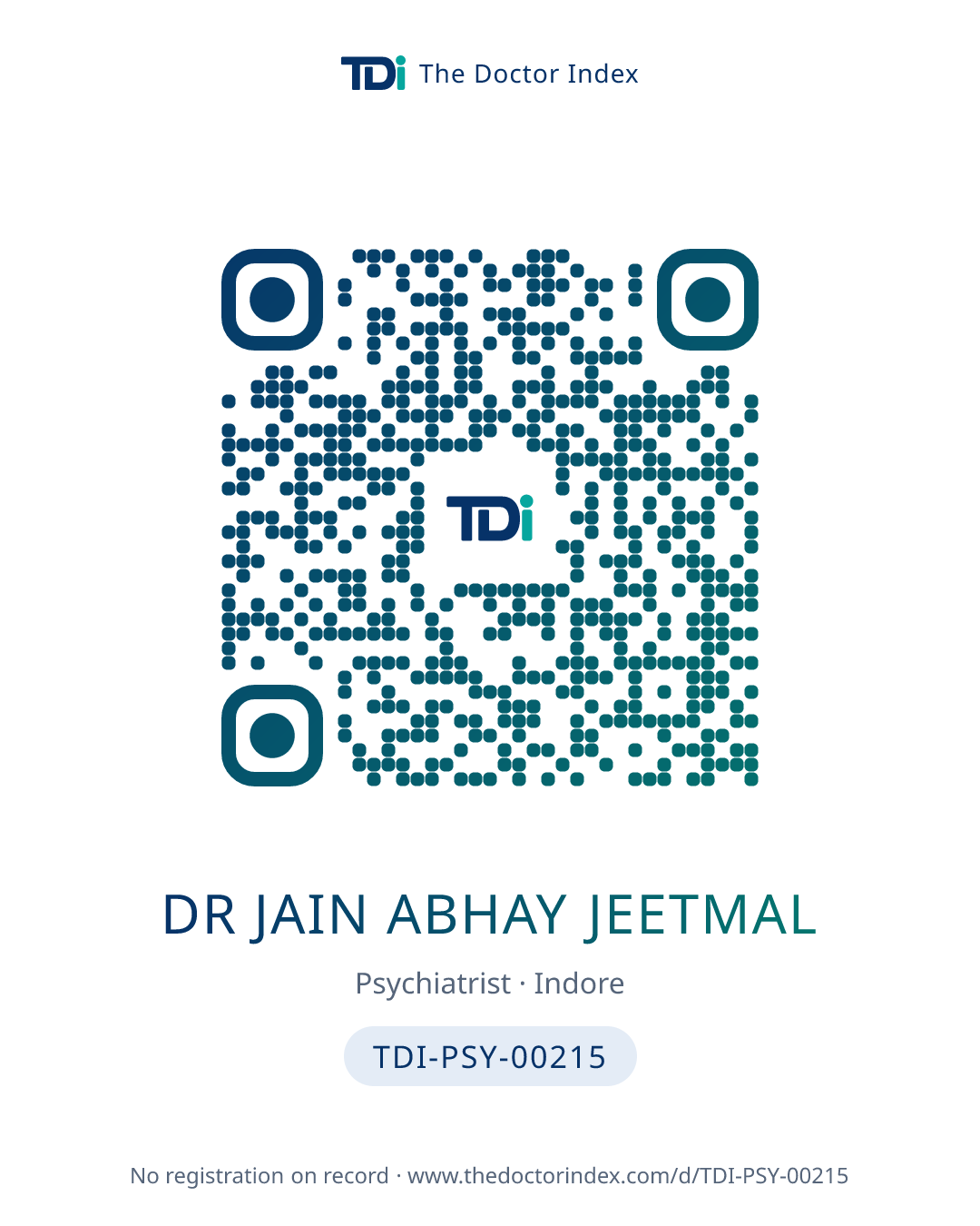 QR card for Dr Jain Abhay Jeetmal, TDI-PSY-00215