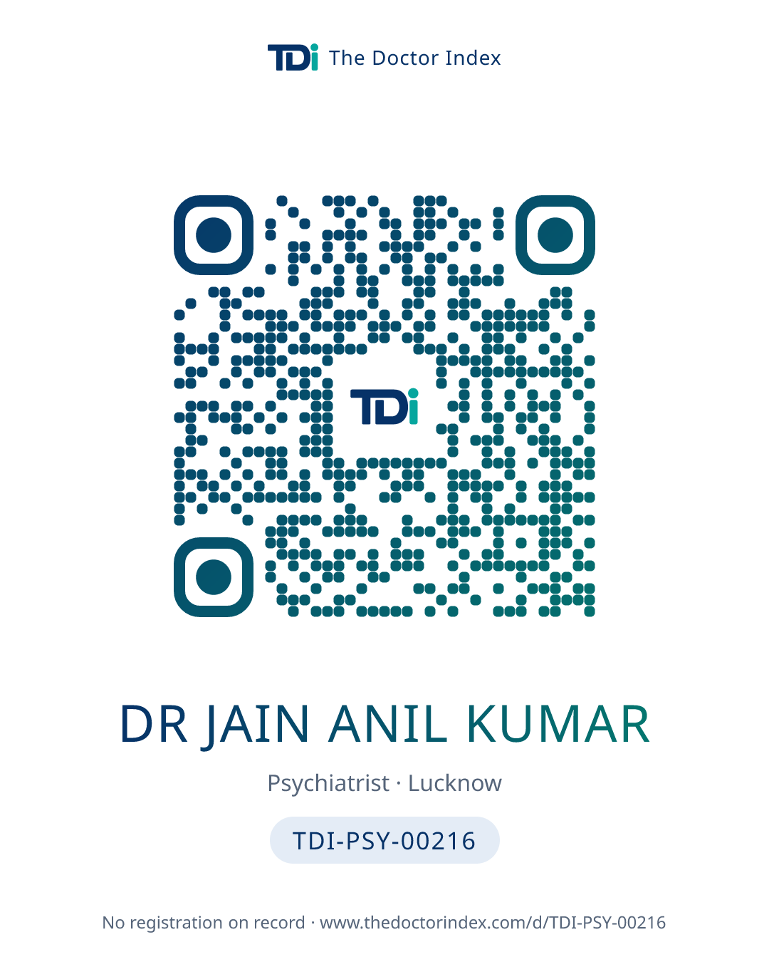 QR card for Dr Jain Anil Kumar, TDI-PSY-00216